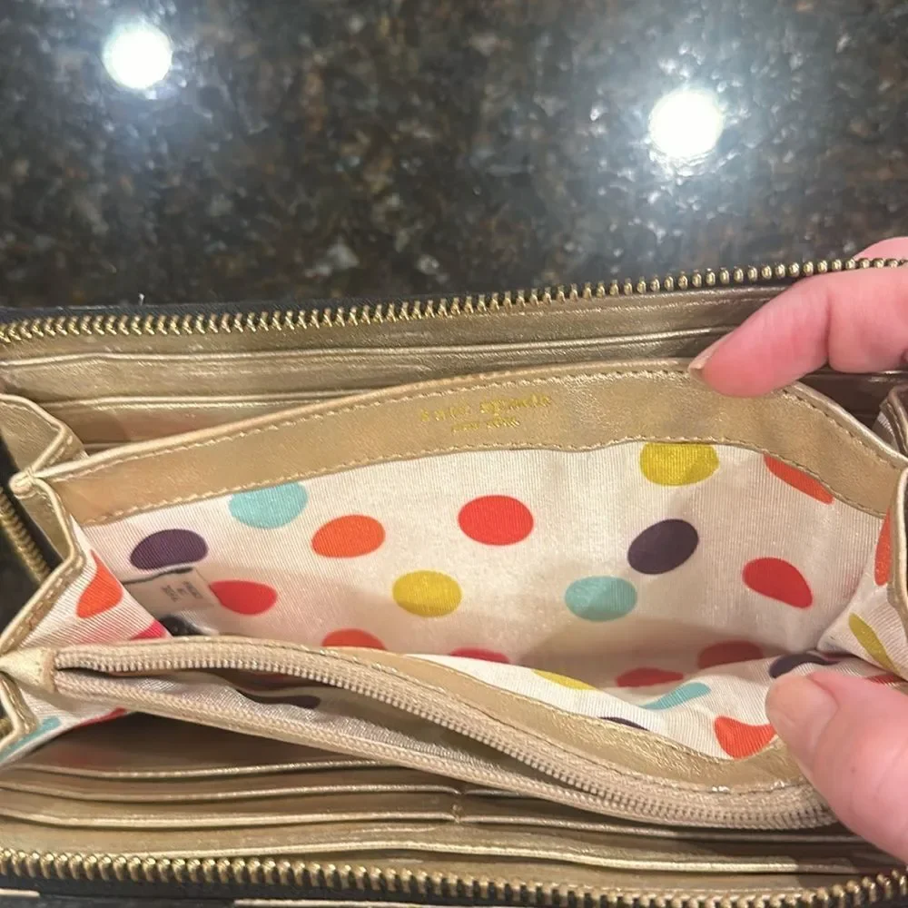 Kate Spade Patent Black Dotted Continental Wallet